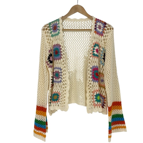 Shein crochet grannycore colorful cardigan women's size large - Picture 2 of 9